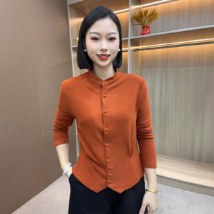 加绒加厚橙色立领女士开衫2025冬季新款长袖卫衣修身显瘦气质上衣