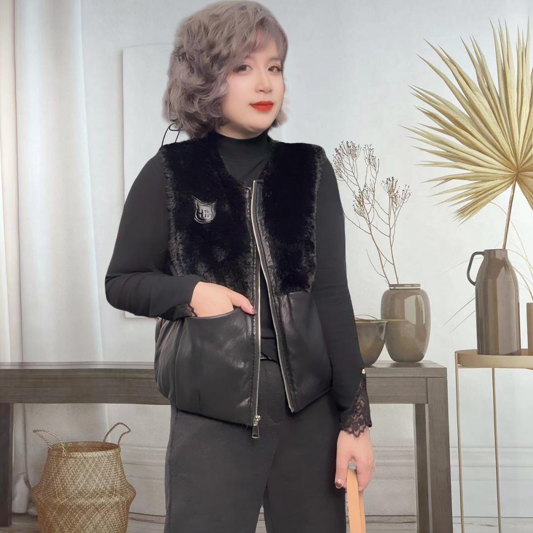 冬季新款圆领皮毛拼接厚款马夹女