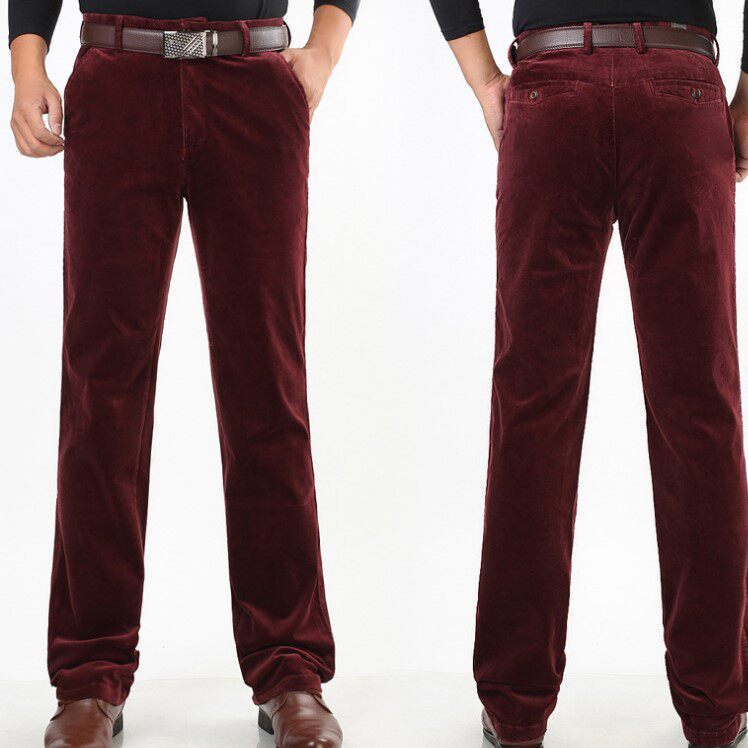 高端男裤2024秋季新款中年男士灯芯绒高腰宽松休闲裤条绒裤西裤