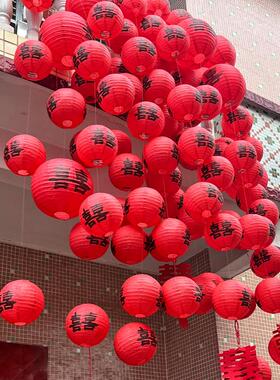 结婚红色喜字灯笼瀑布婚房布置挂饰装饰农村庭院中式婚礼拍照道具