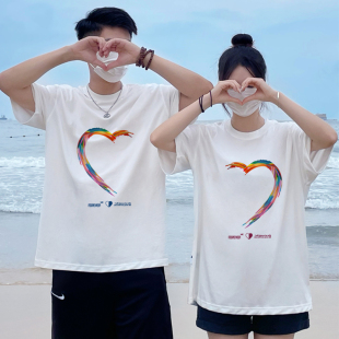 设计感小众网红上衣套装 纯棉短袖 2025新款 夏装 潮流班服 T恤情侣装