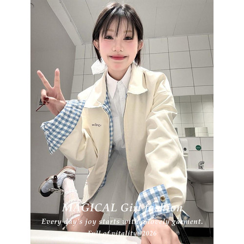 韩系穿搭学院风长袖夹克外套女款