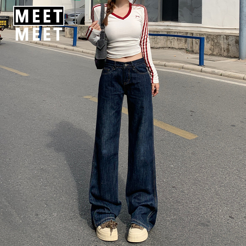 复古港风深蓝低腰直筒牛仔裤女秋冬新款宽松显瘦梨型身材遮胯长裤,女装/女士精品,牛仔裤,淘宝优惠券,粉丝福利购,淘宝优惠卷