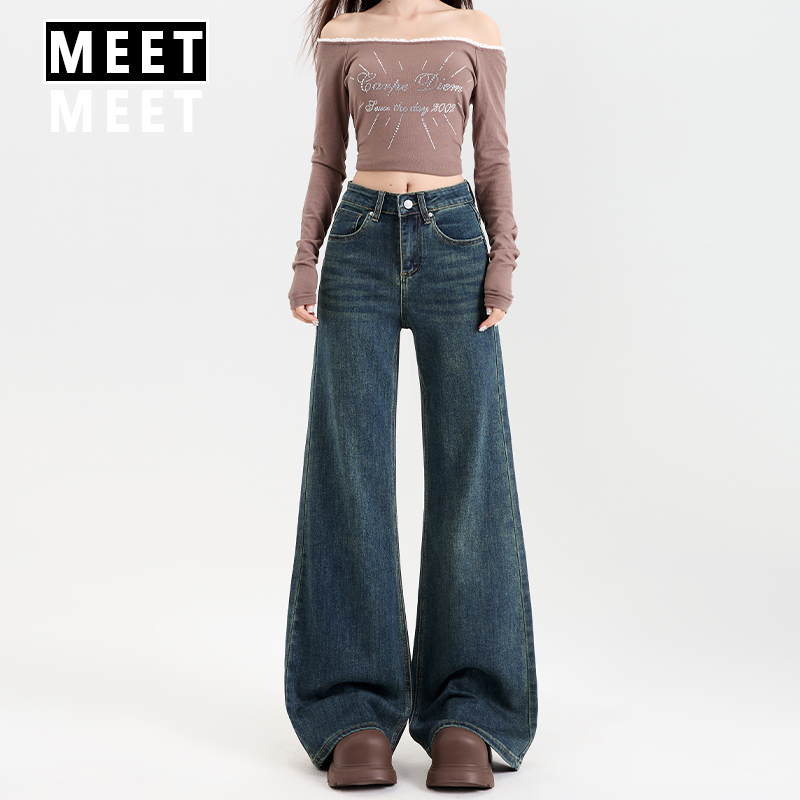 美式复古不贴腿高腰微辣牛仔裤女