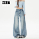 宽松显瘦显高梨型休闲直筒裤 浅蓝复古高级阔腿牛仔裤 女2026新款 子