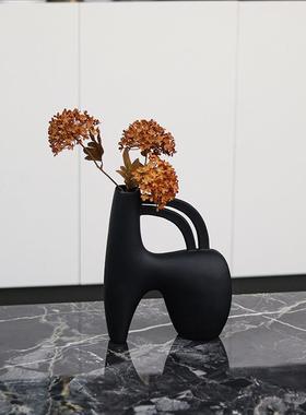 树脂象花瓶现代简约摆件抽花瓶意个销性花Z99836瓶跨境热黑色花创