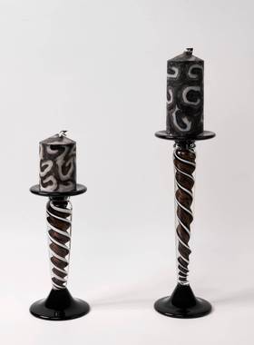 艺术中古手工玻璃烛台高级感法式家居餐厅桌边柜装饰浪漫烛台摆件