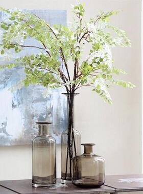 啡长颈瓶轻奢咖创意小口玻璃花瓶色细脖高花瓶AL-61755件家居软装