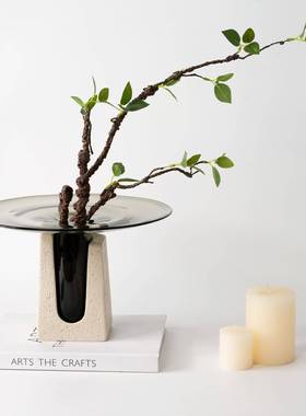 拼色玻璃高脚果盘茶几摆件颜值高档简易糖果盘餐桌摆放艺术水果盘