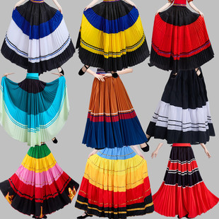 新款 少数民族舞蹈演出开场舞裙 彝族七月火把节七彩大摆裙演出服装