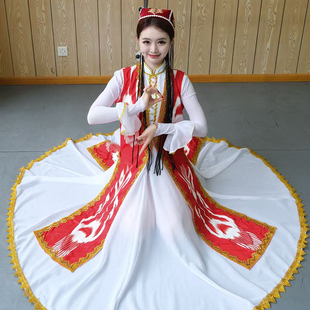 新疆舞蹈演出服女维吾尔族舞蹈服少数民族艺考服装 剧目表演大摆裙