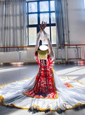 新疆舞蹈服装演出服女成人新款维吾族民族舞大摆裙连体服艺考套装