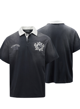 EVERMORE 25SS 复古绣章POLO衫撞色领阿苏特染日晒褪色短袖