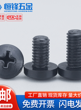 PA66黑色尼龙十字圆头螺丝钉绝缘盘头螺栓圆头塑胶螺钉M2M2.5M3M4