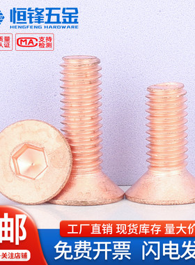 T2紫铜沉头内六角螺丝导电红铜纯铜平头螺栓平杯M2M2.5M3M4M5M6M8