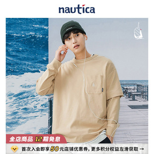 白帆日系无性别舒适纯棉百搭长袖 nautica T恤TW2164 官方正品