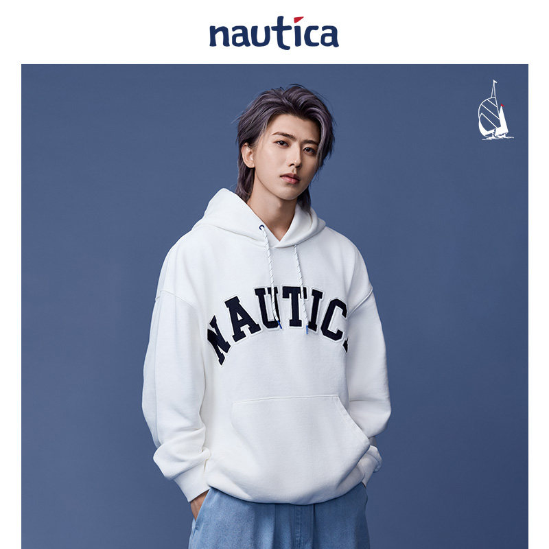 【蔡徐坤同款】nautica whitesail 复古大logo绣花连帽卫衣潮