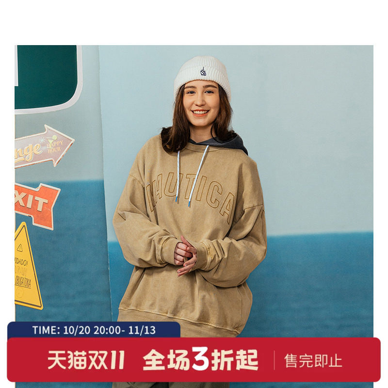 【官方】nautica whitesail日系无性别大logo宽松圆领卫衣