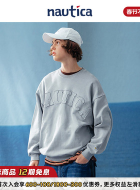 【明星同款】nautica 白帆 日系无性别logo廓形圆领卫衣KW3101