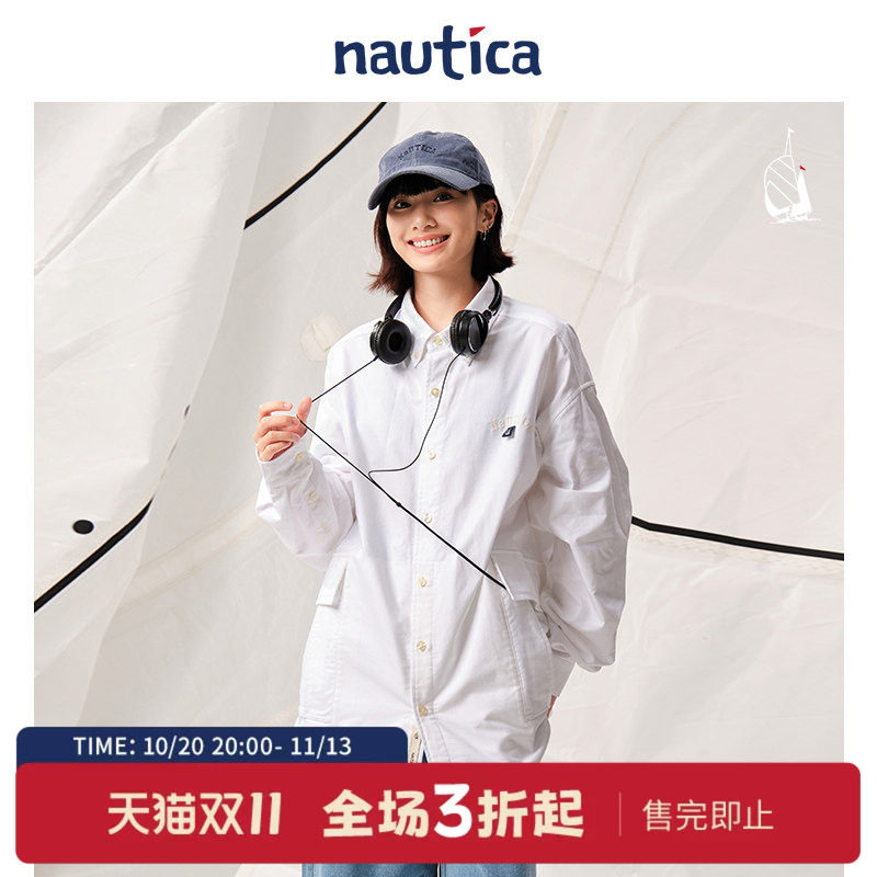 【官方】nautica whitesail 宽松翻领叠穿显瘦长袖衬衫