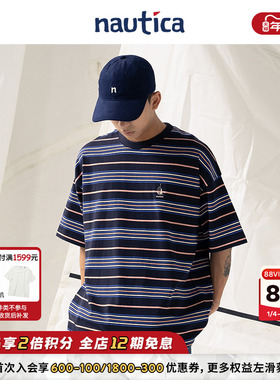 【明星同款】nautica白帆 日系中性多巴胺条纹舒适短袖T恤TW4252