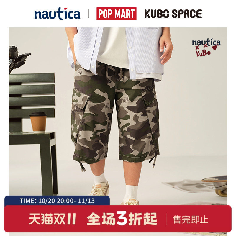 nautica x POPMART泡泡玛特KUBO联名纯棉美式嘻哈风阔腿七分裤