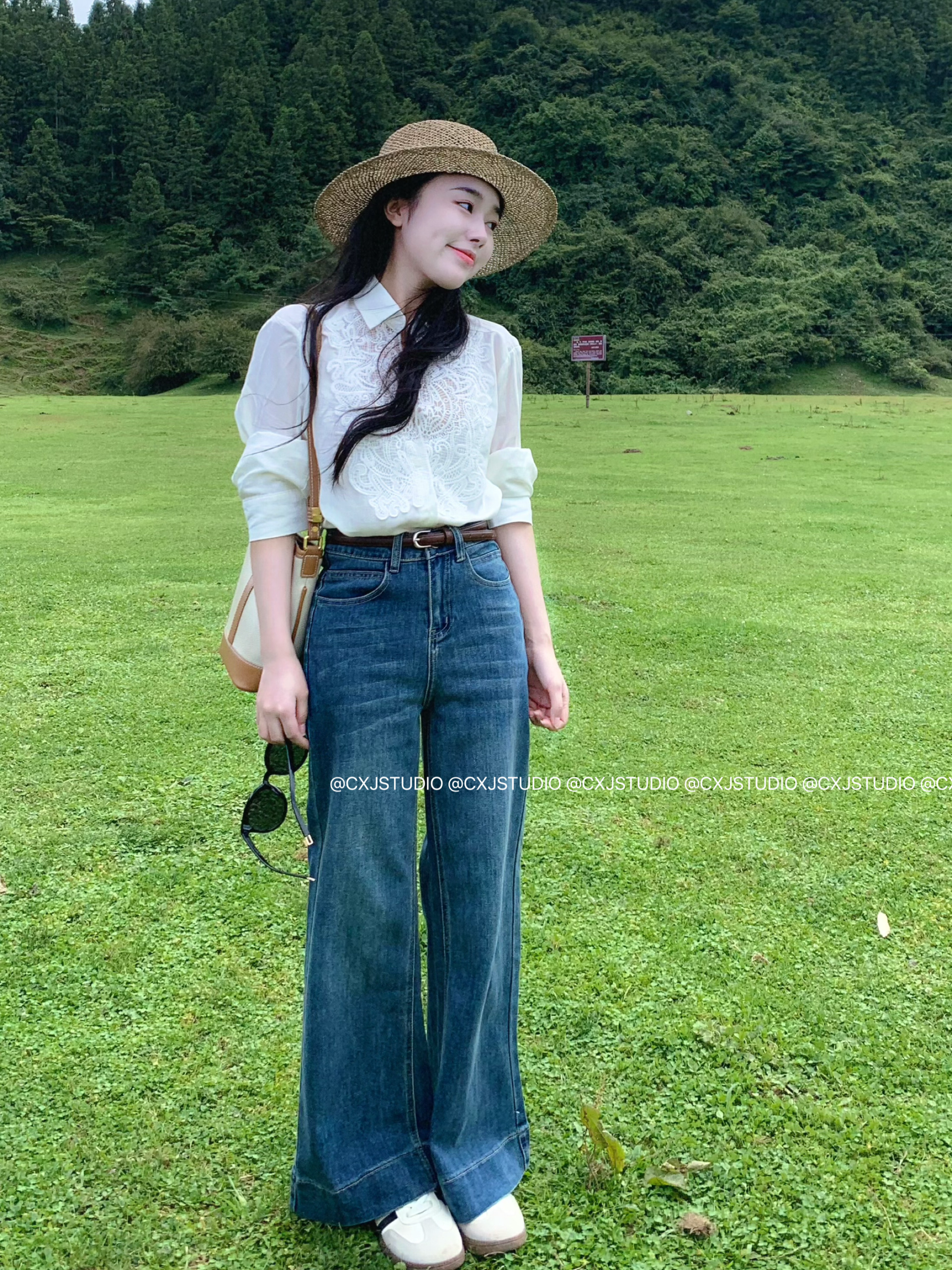 陈可爱 小个子定制微喇牛仔阔腿牛仔裤女2025秋宽松直筒拖地裤