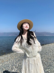 镂空开衫 陈可爱 新款 春季 毛衣 奶白色重工马海毛立体花朵刺绣开衫