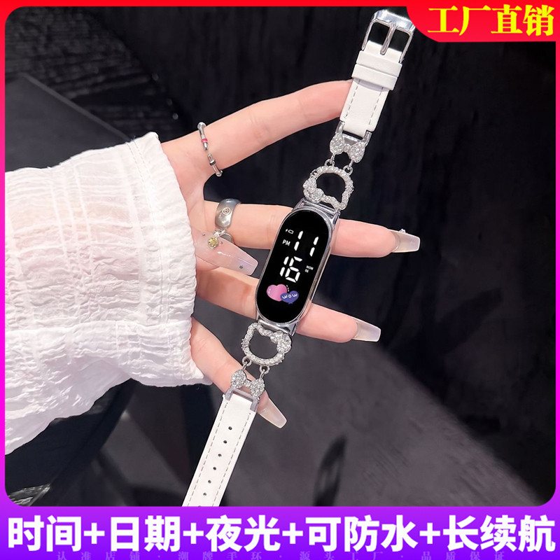 新款镶钻凯蒂猫电子手表时尚运动手环表女生小清新个性百搭可爱图片