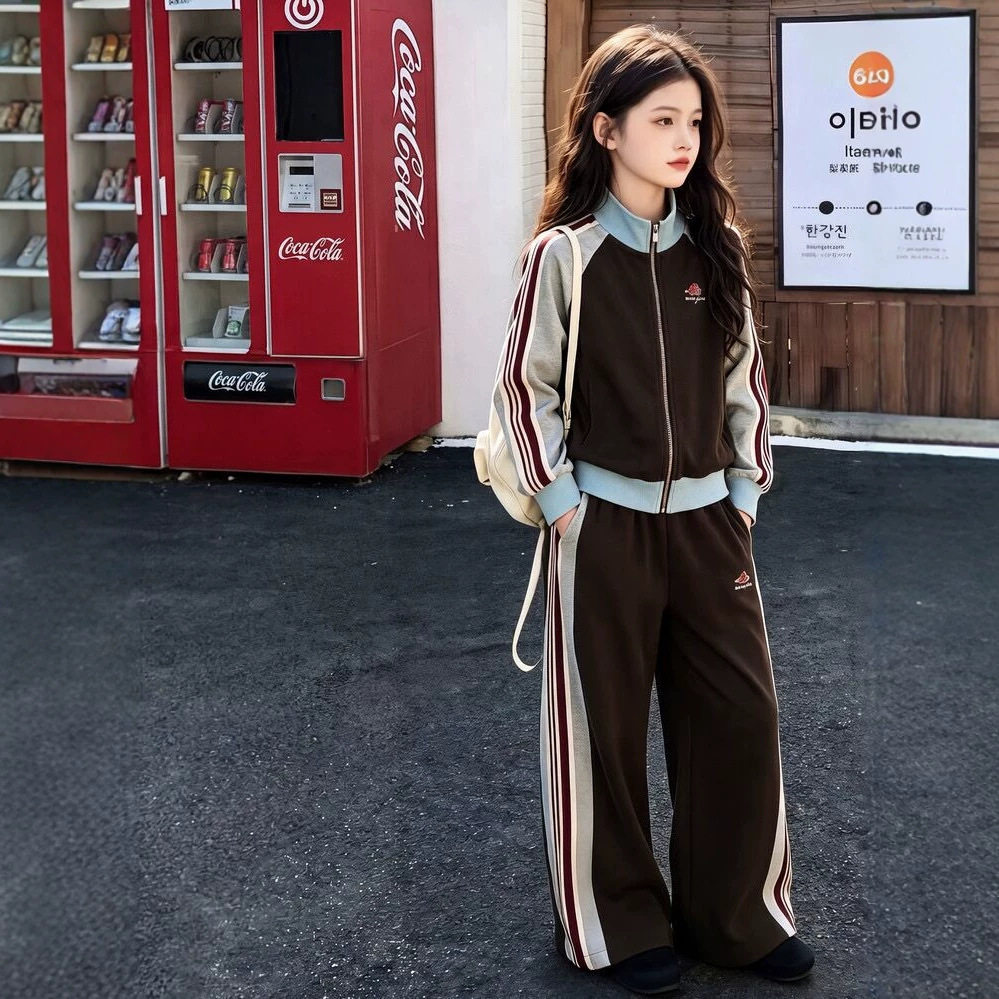 亲子女中大童2026新款洋气秋冬季新款大童加厚立领运动裤休闲立领