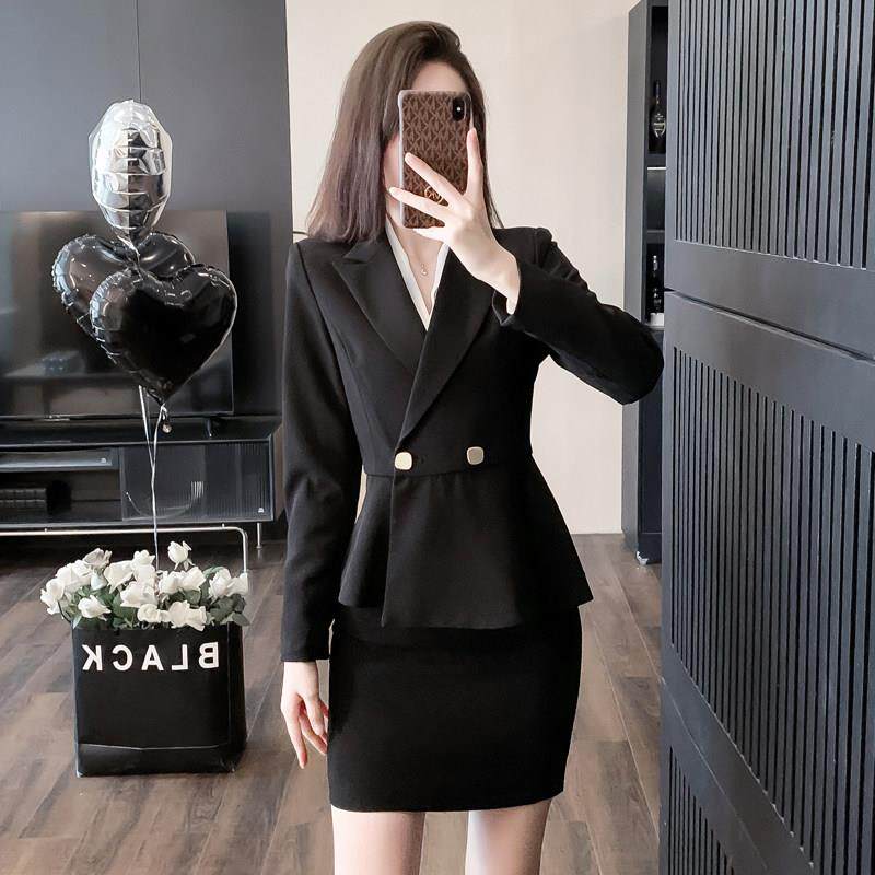 黑色西装外套职业装气质女神范2026新款前台接待套装裙西服工作服