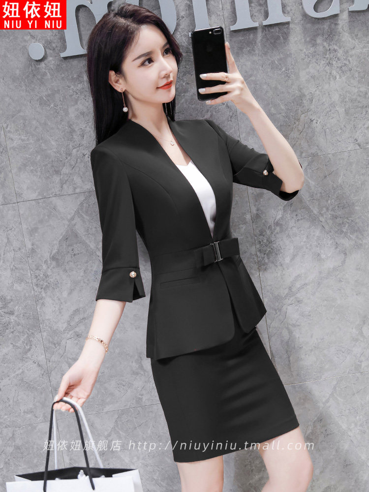 职业套装女夏季中袖正装教师经理工作服美容师西服套裙前台工作装