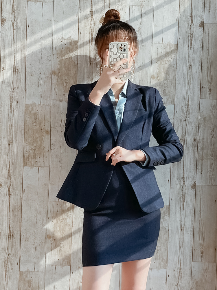 蓝色西装外套女高级感售楼部职业套装秋冬OL正装酒店前台2023新款