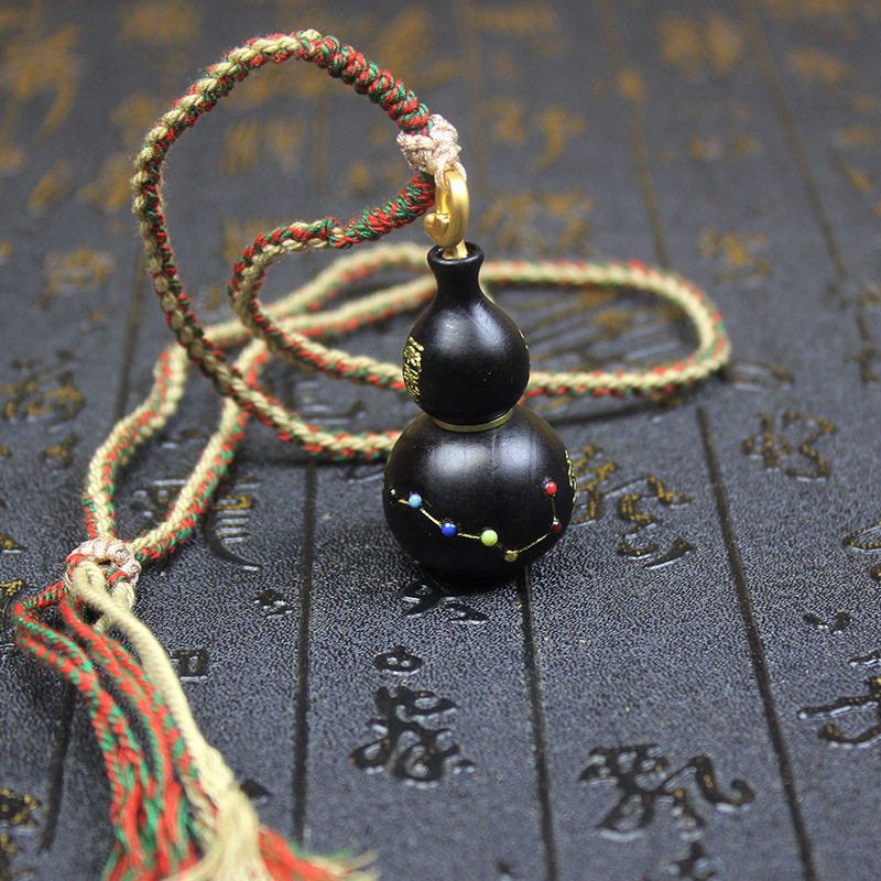 雷击枣木玉化鎏金五路财神七星小葫芦吊坠带绳款平安福禄道家用品