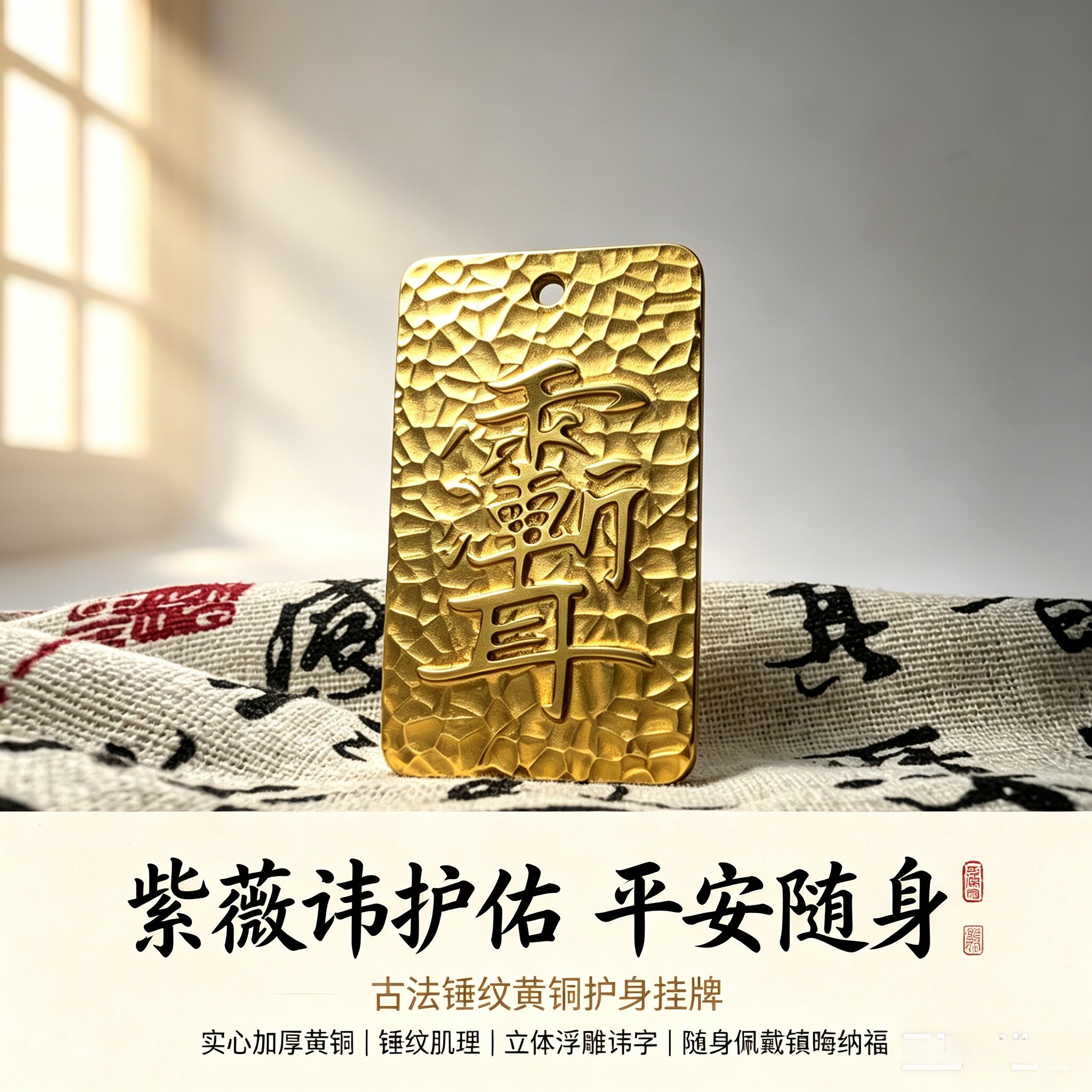 道家紫薇讳黄铜钥匙扣吊坠挂件饰品节日礼物定制护身平安cnc雕刻