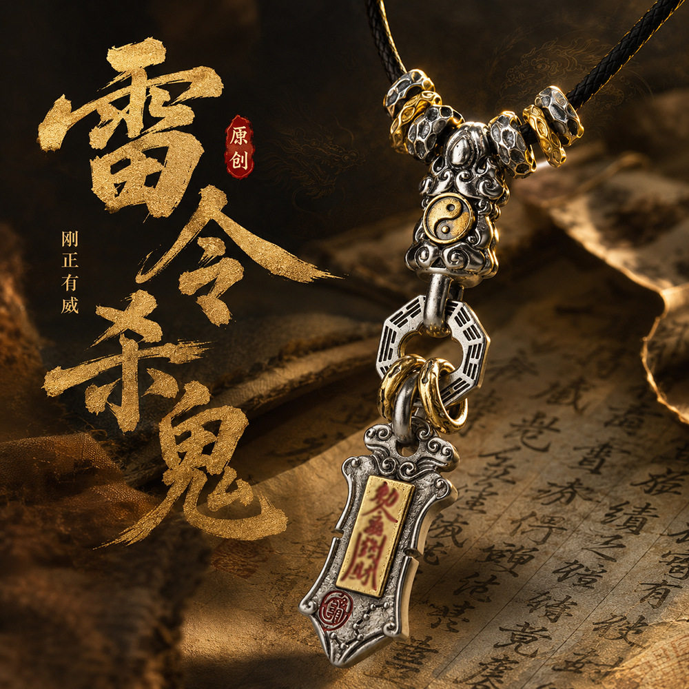 龙虎山法物道家天师道符剑山鬼项链吊坠平安好运太极符招米挂坠饰