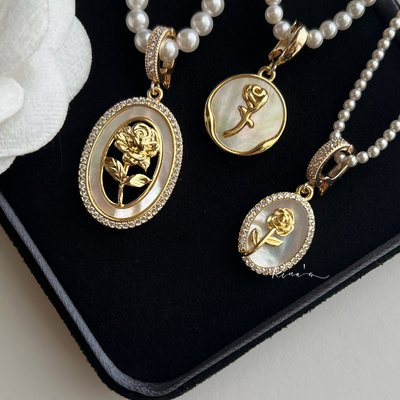 Rina's 天然贝母系列宫廷蔷薇金色项链手链用可拆卸打开扣吊坠