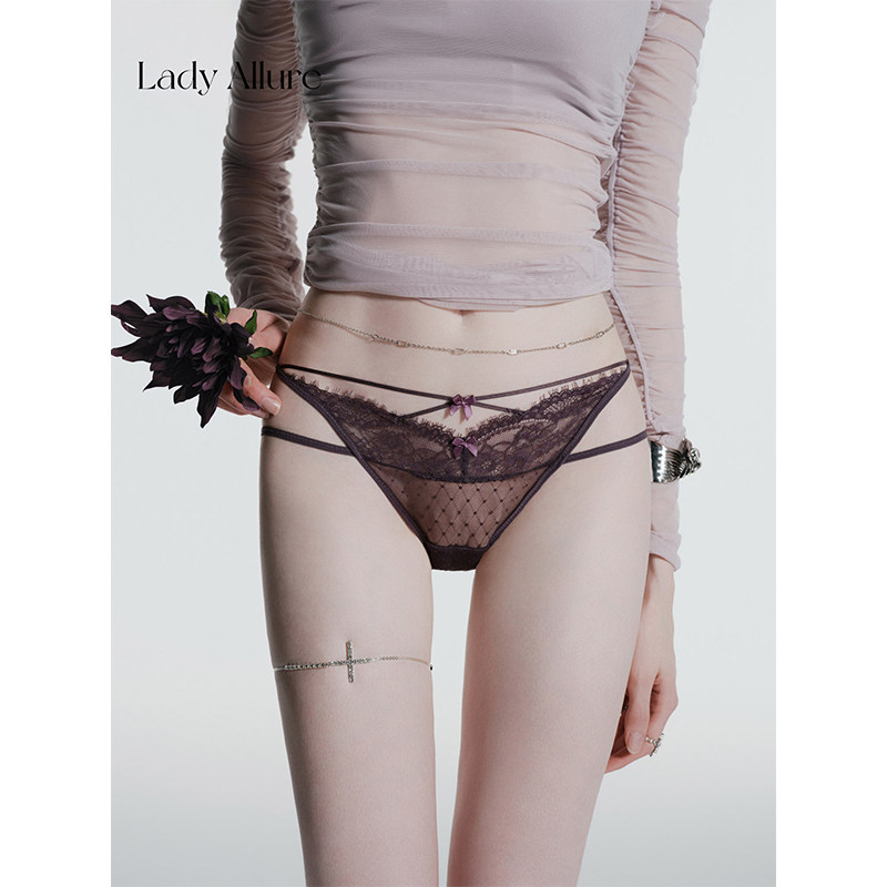 「LA」Esha·身线解码丨欲焰系列*睫毛蕾丝交叉绑带低腰女内裤