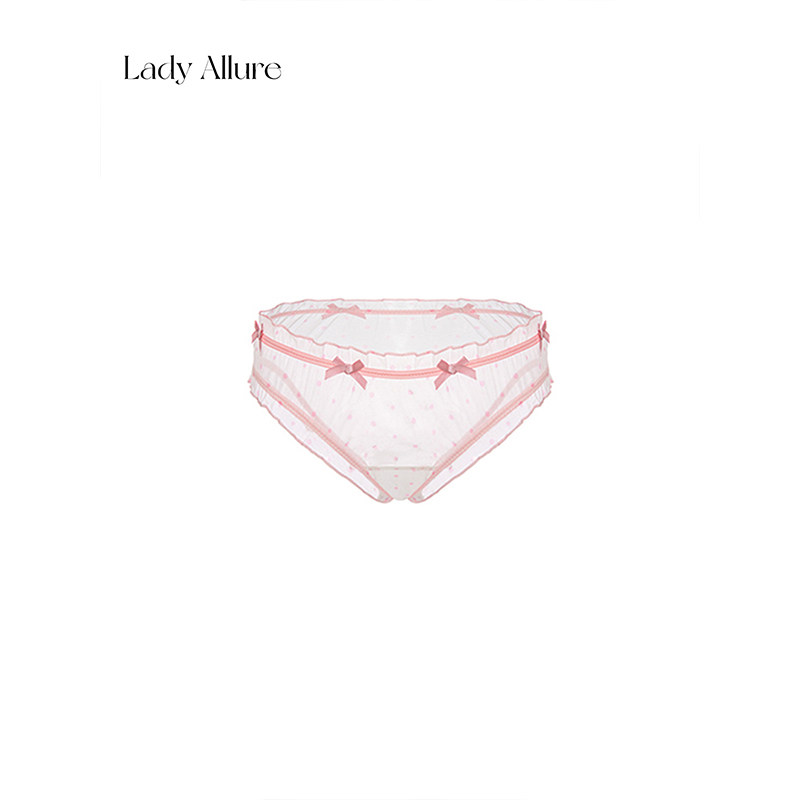 「LA」夹心软妹*原创日系波点印花网纱蝴蝶结边可爱薄款三角内裤