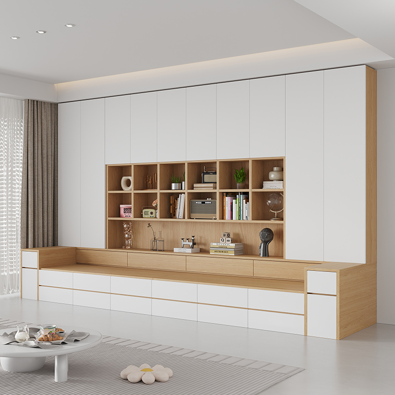 地台沙发客厅墙柜一体式组合多功能家用卡座书架柜电视储物柜定制