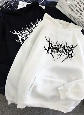 Fashion loose print plus fleece hoodie女宽松印花加绒连帽卫衣