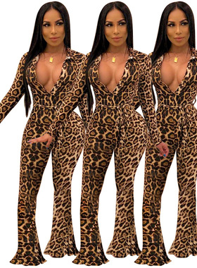 Sexy Leopard PrintOne Piece Wide Leg Pants性感豹纹连体阔腿裤