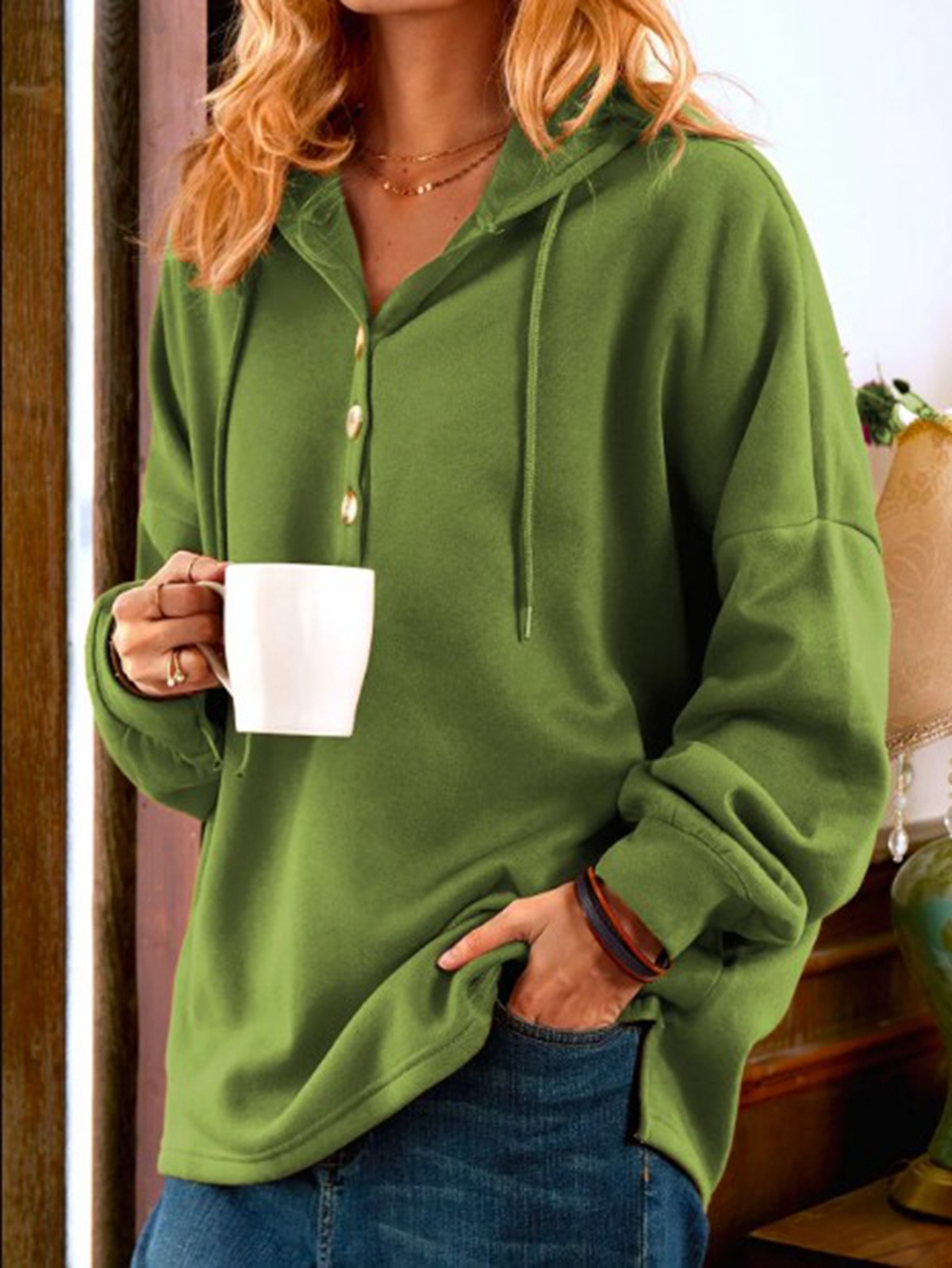 Casual pullover hooded loose type hoodie女套头连帽宽松型卫衣