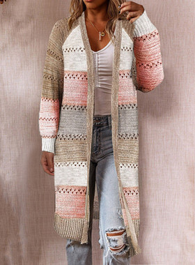 newFashion color contrast loose cardigan新款时尚撞色宽松开衫