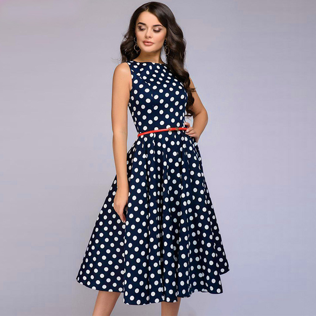 Vintage Polka Dot sleeveless dress 复古波点无袖大摆连衣裙女