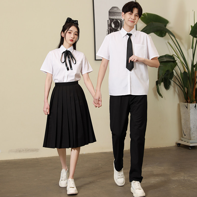 白衬衫学院风套装演出校服套装短袖中学生衬衫初恋百搭上衣男女款
