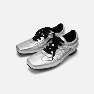 平地鞋 百搭休闲鞋 银色方头德迅鞋 银色单鞋 NOT闭店清仓