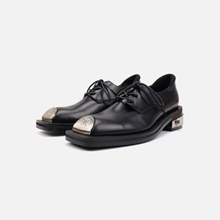 notdetailed原创 中性风粗跟皮鞋 方头金属装饰深口单鞋 男女同款