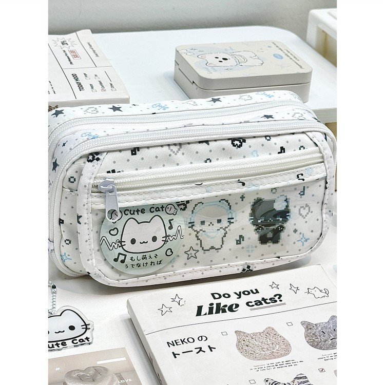 可爱像素小猫笔袋高颜值ins风学生女生小众大容量原创铅笔文具盒