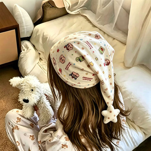 可爱睡帽尖尖帽防头风女款不压头发偏头痛晚上睡觉戴的章鱼哥帽子